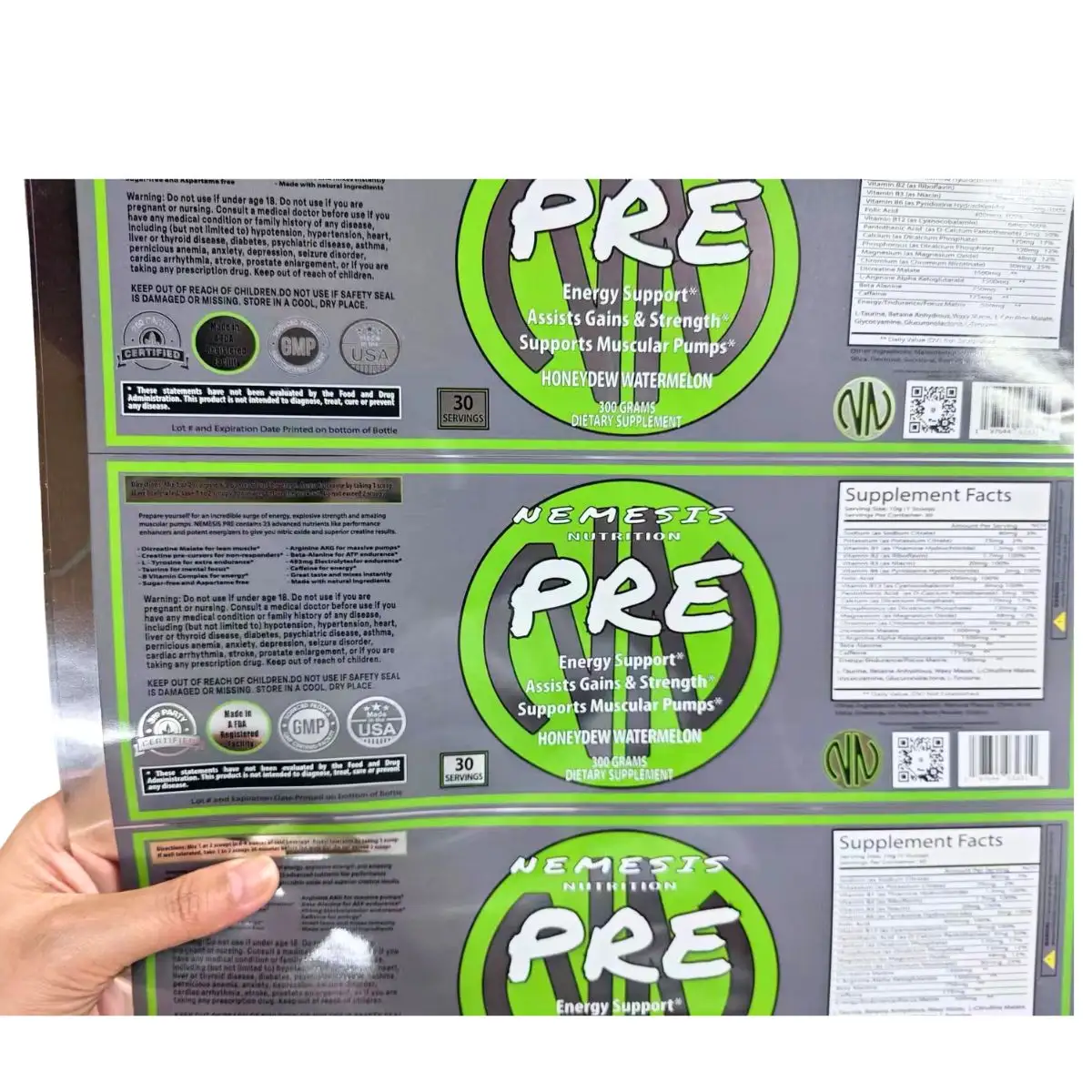 Adesivo personalizzato di fabbrica creatina monoidrato in polvere nutrizione micronizzata creatina monoidrato packaging bottiglie etichette