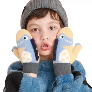 儿童手套冬季保暖防风毛绒针织无指手套儿童卡通婴儿手套