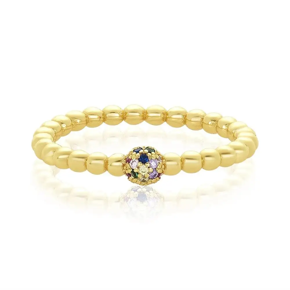 Gemnel Jóias moda minimalista rainbow beads 925 anéis de prata esterlina para mulher 2024