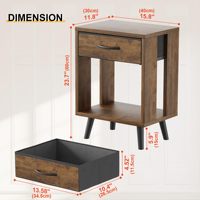 Table de chevet rustique marron écologique et durable avec tiroir de rangement en tissu, style moderne du milieu du siècle, étagère ouverte, mobilier de chambre à coucher