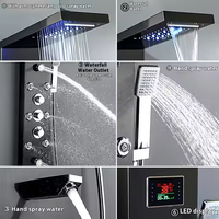 Panneau de douche mural LED simple à jet de pluie massant, en laiton brossé, pour salles de bain et hôtels, en acier inoxydable et céramique - Vente chaude