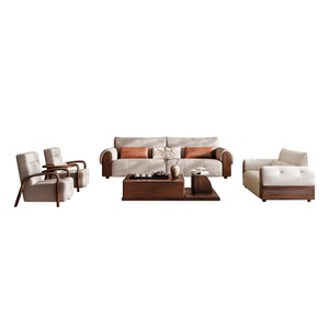 Ensemble <span class=keywords><strong>de</strong></span> canapés en bois massif <span class=keywords><strong>de</strong></span> noyer noir-Cuir véritable-Canapé droit <span class=keywords><strong>de</strong></span> grande et petite taille pour différentes tailles <span class=keywords><strong>de</strong></span> pièces - Product Image 4