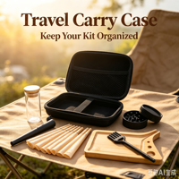 Kit de rangement portable avec moulin à herbes, plateau en bambou, cônes pré-roulés, pot en verre, brosse de nettoyage – Ensemble complet d'accessoires pour fumeurs