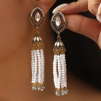 Boucles d'oreilles Millefiori de style bohème. Boucles d'oreilles à franges et diamants de style rétro, élégantes et tendance pour femmes.