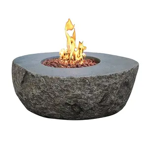 Elementi नई उत्पाद ग्रे रॉक गैस firepit आउटडोर उद्यान फर्नीचर पत्थर आग गड्ढे