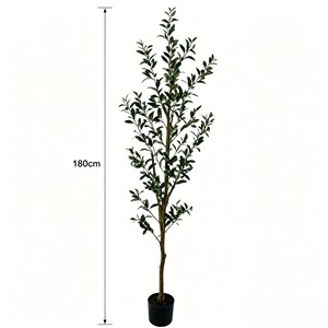 UV Protected Faux Olive <b>Tree</b> | Artificial Potted Plant with Wooden Pot for Balcony Restaurant Interior | Indoor Outside - Product Image 2