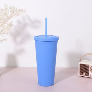 Gobelet en plastique à double paroi de 24 oz avec couvercle et paille, réutilisable, portable, coloré, pour les voyages, le bureau, les fêtes, les cadeaux - Product Image 2