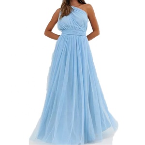 Elegante una spalla a pieghe maxi tulle cina abiti da sposa da sposa - Product Image 5