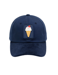 Gorra Snapback Vintage Azul Marino de Algodón con Logo 3D de Helado y Emblema de Goma, Estilo Hip Hop Streetwear con Bordado Trasero - Product Image 1