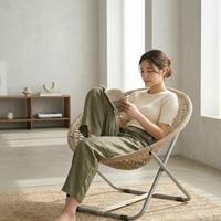 Chaise en corde pliable moderne Ropecube en polyester avec cadre métallique renforcé, capacité de charge de 440 lb, design portable pour une utilisation en intérieur/extérieur