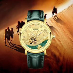 Custom Logo Luxury Leather Strap 41MM Gold 316L Stainless Steel Case Men's Automatic <b>Mechanical</b> <b>Watch</b> Miyota 82S0 Skeleton - Product Image 1