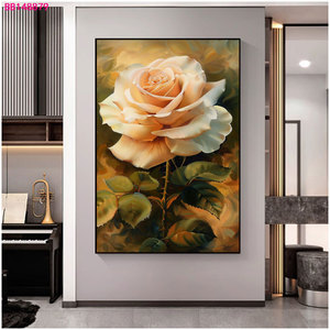 Entrega rápida Impresionante pintura al óleo de Rosa en tonos melocotón Decoración para sala de estar Pintura con arte floral elegante - Product Image 1