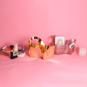 Gold Plastic Cosmetic Storage <b>Box</b> 5.5L Desktop Organizer For <b>Makeup</b> Tidy Storage Solid Color - Product Image 1