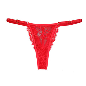 Tanga de Encaje Rojo Personalizado con Volantes, Estampado Floral, Malla, Tanga Navideña para Mujer - Product Image 6