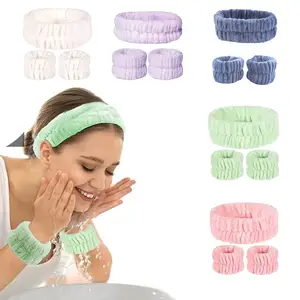 Hot Sale Adjustable Elastic Wristband Spa Headband Facial Wash Hair Band Fashion Headbands + Wristband Can Add Your Logo