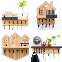 Porte-clés mural en bois en forme de maison personnalisé, sans perçage, étagère de rangement d'entrée pour salon