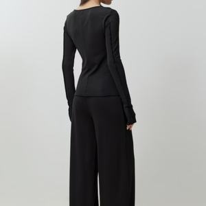 Camisas de Manga Larga Cómodas con Cuello Redondo y Costuras en Contraste de Punto para Mujer, Primavera, Otoño e Invierno 2025 - Product Image 3