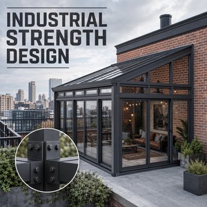 Véranda industrielle en alliage d'aluminium <span class=keywords><strong>gris</strong></span> <span class=keywords><strong>anthracite</strong></span>, aspect acier haute résistance, résistance aux intempéries, extension de toit en verre - Product Image 1