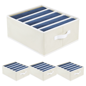 4pcs Wardrobe Closet Organizers Storage Drawer Storage Bin Container 5-Grid Foldable Jeans Organizer For Shirts Pants Sweaters