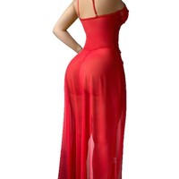 Lingerie Seksi Gaya Eropa Amerika Model Camisole Bermotif Bunga dengan Rok Panjang Berbahan Polyester Dobby