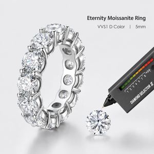 Anillo de Eternidad de Plata de Ley 925 con Moissanita Certificada de 5 mm y 0.5 CT, Estilo Hip Hop, Personalizado, para Mujer - Product Image 2