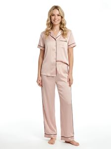 Set <span class=keywords><strong>Pigiama</strong></span> in Raso per <span class=keywords><strong>Donna</strong></span>, Manica Corta <span class=keywords><strong>con</strong></span> <span class=keywords><strong>Bottoni</strong></span>, Abbigliamento da Notte in Seta, 2 Pezzi, Loungewear OEM ODM <span class=keywords><strong>con</strong></span> Logo Personalizzato, Prezzo di Fabbrica - Product Image 2
