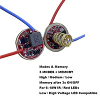 Interrupteur de queue de lampe 17 mm avec PCB, pilote LED 2,8-12V, courant constant 2,8A, adaptatif 1,8-6V, 3 modes de mémoire, alerte basse tension pour lampe torche IR rouge