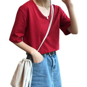 Camiseta Promocional Lisa al por Mayor, Personalizable con Tinte, Cuello en V, 100% Algodón, para Mujer - Product Image 5