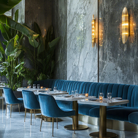Meubles de restaurant de luxe modernes Ron Group, sièges de banquettes à dossier haut, table ronde en marbre, ensemble de chaises en velours personnalisées