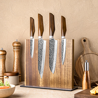 Porte-couteaux de cuisine double face en bois d'acacia, support à couteaux magnétique robuste avec base antidérapante en EVA et acier inoxydable