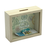 Tirelire en bois rectangulaire personnalisable avec logo, grands caractères, motifs numériques, écologique, pour enfants