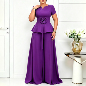 <span class=keywords><strong>Ensemble</strong></span> deux pièces tendance <span class=keywords><strong>pour</strong></span> <span class=keywords><strong>femme</strong></span> : haut élégant à col rond et manches courtes à volants et pantalon large – Idéal <span class=keywords><strong>pour</strong></span> le bureau en été (J3371) - Product Image 4