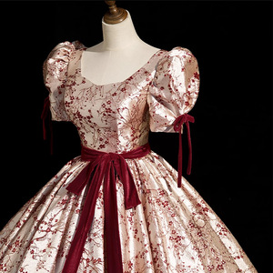 Luxurious Champagne <strong>Christmas</strong> Evening <strong>Dress</strong> With Red Floral Short Sleeves Paired With 3d Plum Blossom Ball Gown For <strong>Women</strong> - Product Image 3