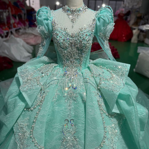 Vestido de Quinceañera Moderno Verde Brillante con Escote Romántico, Vestido de Fiesta Personalizado con Encaje, Cuentas y Cristales Xs114 - Product Image 4