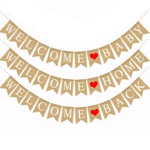 Bienvenido a casa Bienvenido bebé Bienvenido de vuelta cola de pez Lino Banner Pull Flag Baby Show Party Decoraciones - Product Image 1