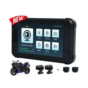 Motorcycle Wireless Carplay 5 Inch Screen Waterproof GPS Navigator With 2 Camera 1080P Motorcycle