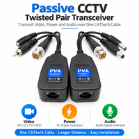 Balun vidéo et audio passif PVA pour CCTV, transmetteur-récepteur BNC RCA DC vers RJ45 pour caméra DVR sur paire torsadée Cat5e Cat6