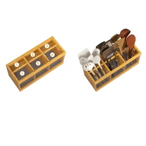 Caja de madera para cubiertos de cocina, cuadrada, compartimentada, con escurridor para almacenamiento de utensilios, resistente al agua. - Product Image 5