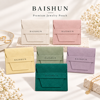 Pochette enveloppe personnalisée OEM ODM avec logo, petite, en microfibre de daim synthétique vert émeraude, avec rabat frontal pour emballage cadeau de bijoux