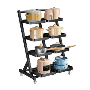 OWNSWING Pan and Pot Lid Shelf Organizer Cookware Storage Cart Trolley Pots Frying Pan Holder with Wheels Rack