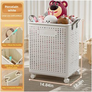 <b>Large</b> Plastic Rolling Dirty Clothing <b>Basket</b> with Underwear <b>Basket</b> Handle Wheels for Bathroom and Wardrobe Home Organization - Product Image 2