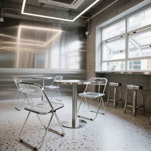 Set Tavolo e Sedie in Acciaio Inox per Caffetteria di Tendenza, Stile Industriale Minimalista Pieghevole per Uso Commerciale - Product Image 2