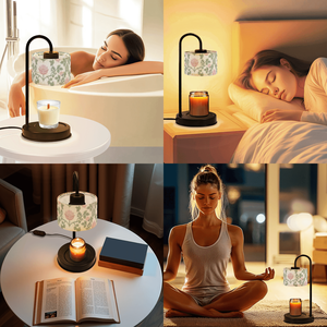 Electric <b>Candle</b> Warmer Lamp With Pink Flower <b>Linen</b> Shade Adjustable Brightness For Home Decor Indoor Use - Product Image 6