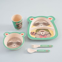 Ensemble 5 pièces de vaisselle pour enfants en fibre de bambou assiette en bambou pour bébé assiette divisée pour enfants bol tasse cuillère fourchette ensemble
