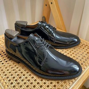Men's Black Genuine Leather Oxfords Round <b>Toe</b> Lace-up Dress Shoes Office Career All Seasons Solid Color Rubber Outsole - Product Image 4