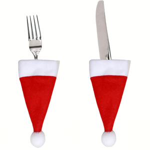 Cappello di Babbo Natale in Offerta Speciale, Decorazione Natalizia da Tavola, Porta Posate con Tasche, Sacchetto per Coltello, Cucchiaio e Forchetta, <span class=keywords><strong>Copribottiglia</strong></span> di Vino - Product Image 4