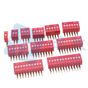 Commutateur DIP à angle droit avec pas de 2,54 mm |   Interrupteur à code rouge 1-12 positions |   Connecteur à broches courbées pour montage sur circuit imprimé |   Type à angle droit traversant - Product Image 5