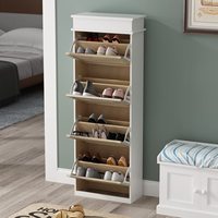 Mueble zapatero de recibidor de alta gama, estilo japonés minimalista, con puertas de rejilla ventilada, bandeja inclinable de cuatro niveles y parte superior ancha.