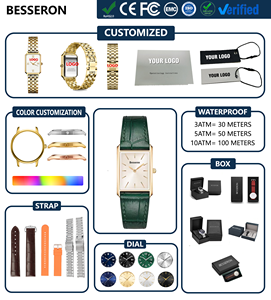 Black Green Brown Gold <strong>Rectangular</strong> Premium Genuine Leather Strap Custom logo Simple Square <strong>Watch</strong> for Women Gift Custom Supplier - Product Image 3