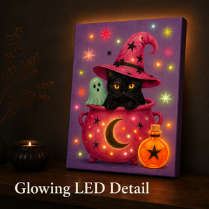 Cappello da strega rosa carino con libro di incantesimi e pozione, decorazione fantasiosa, regalo di Halloween, quadro su tela con cornice, decorazione da parete per la casa - Product Image 5
